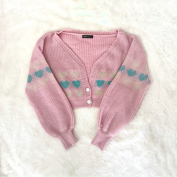 Pink Cropped Cardigan Sweater Top - Picture 1 of 4